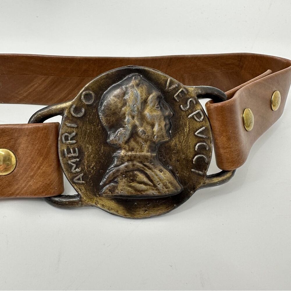 Amerigo Vespucci Brown Studs Coin Buckle Belt